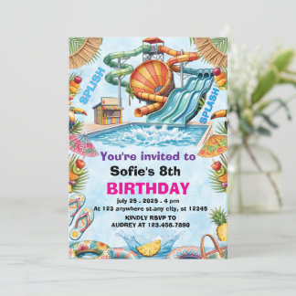 Convites Editable Water Slide Birthday Splash Pool Party 