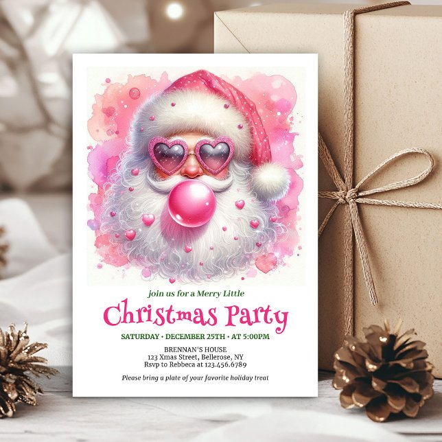 Convites Editable Watercolor Pink Santa Bubble Gum Invites (Editable Watercolor Pink Santa Bubble Gum Invitation

)