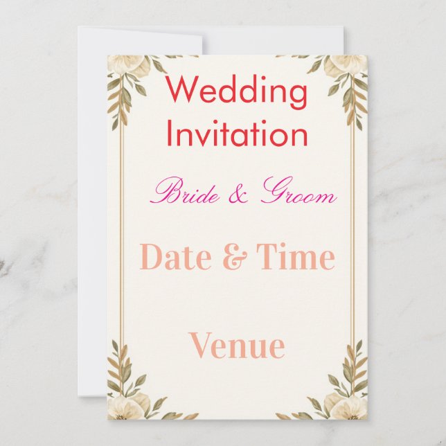 Convites Editable Wedding Invitation 7x5 – Elegant Floral D (Frente)