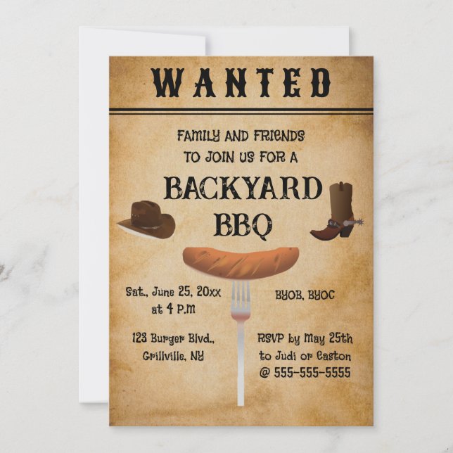 Convites Editable Western Style Backyard BBQ (Frente)