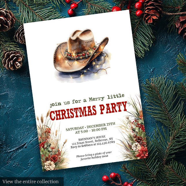 Convites editáveis para festa de Natal Western clá (Classic Western Christmas party editable invitation

)