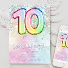 Convites Editável 10º Aniversário Modelo Rainbow