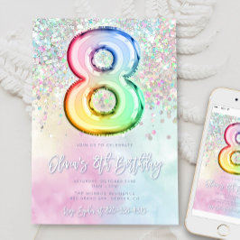 Convites Editável 8.º Aniversário Modelo Rainbow