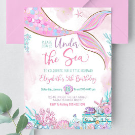 Convites Editável Debaixo do Mar Pequena Sereia Roxo Turque