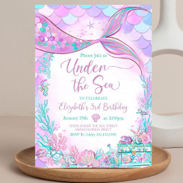 Convites Editável Debaixo do Mar Pequena Sereia Roxo Turque