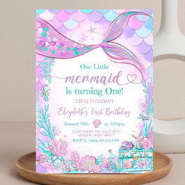 Convites Editável Nossa Pequena Sereia Roxo Azul Turquesa P