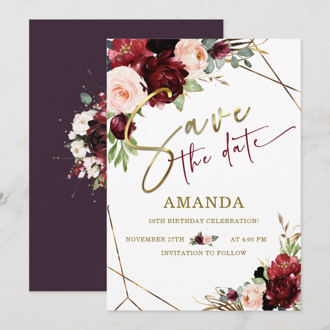 Convites Editável Salvar a Data 50º Aniversário (Frente/Verso)