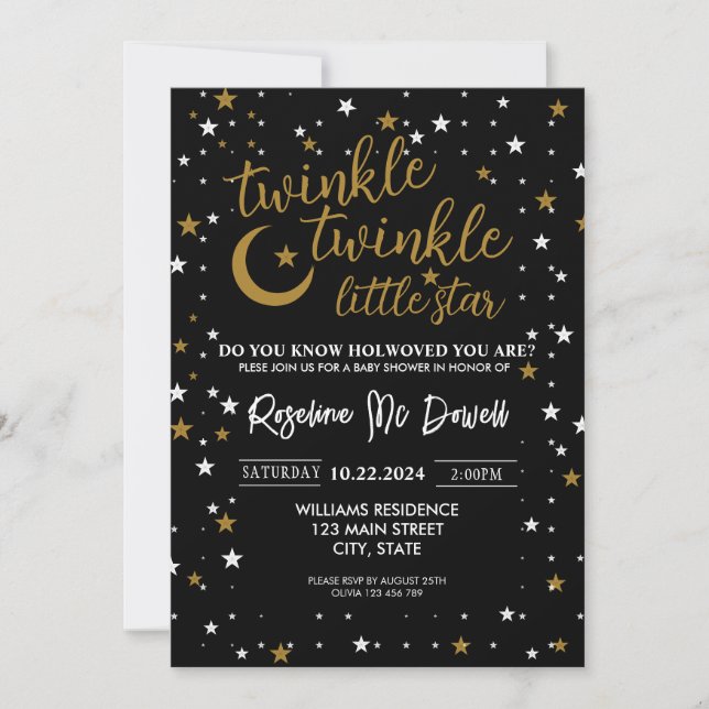 Convites EDITÁVEL Twinkle Twinkle Little Star, Chuveiro de  (Frente)