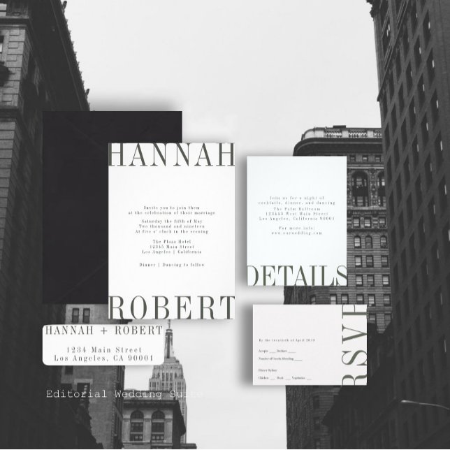 Convites Editorial Style Wedding Invitation (Criador carregado)