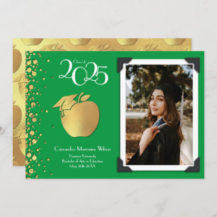 Convites Educação de Professores Dourada Verde para Graduaç