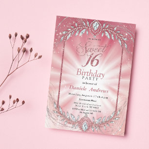 Convites Edulcorante cor-de-rosa brilhante Doce Dezesseis