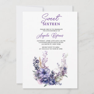 Convites Edulcorante Purple Floral de Elegante Dezesseis An