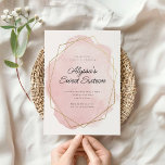 Convites Edulcorante rosa, cor-de-água doce, dezesseis aniv<br><div class="desc">Este design moderno apresenta um título fino de script e seu texto personalizado em uma abertura de cor d'água esboçada em um quadro em forma geométrica dourada. Use o formulário modelo para adicionar seu texto. Os menus avançados de edição, acessados através da Ferramenta Design, permitirão que você altere as fontes...</div>