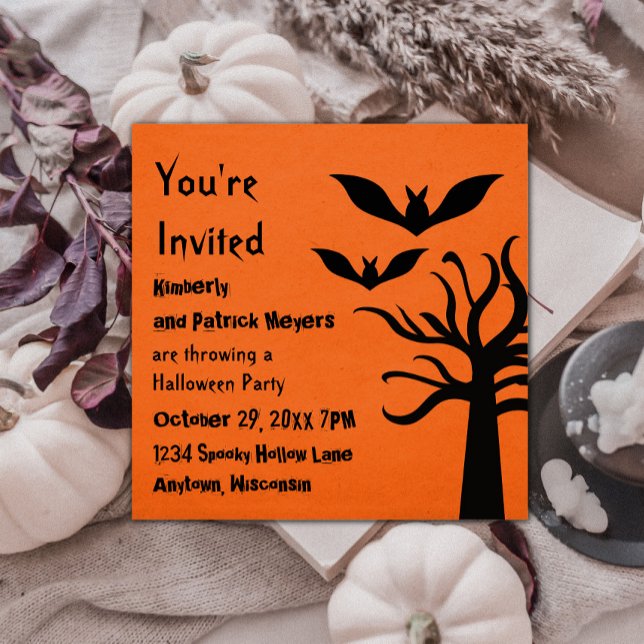 Convites Eerie Bats Halloween Invite, Laranja (Eerie Bats Halloween Invite - Orange)