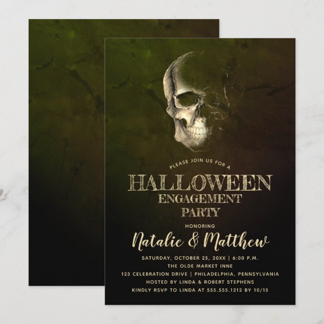 Convites Eerie Night Skull Halloween Festa de noivado Invit (Frente/Verso)