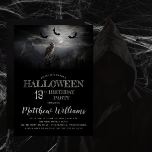 Convites Eerie Owl Bats Night Halloween 19ª Festa de anive