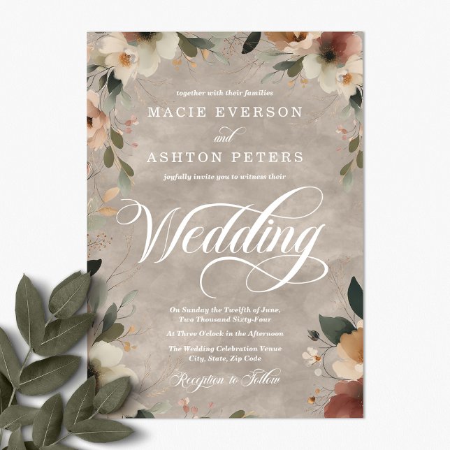 Convites Eethal Elegance Beige Ecru Watercolor Casamento (Step into a world where love and nature intertwine, with our Ethereal Elegance Invites.)