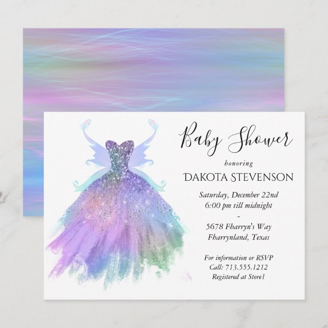 Convites Eethal Fairy Gown | Rainbow Ombre Pastel Sheen (Frente/Verso)