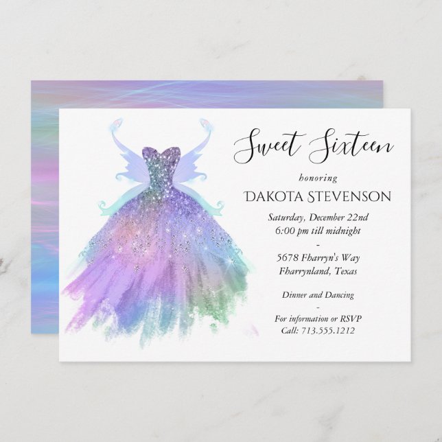Convites Eethal Fairy Gown | Rainbow Ombre Pastel Sheen (Frente/Verso)