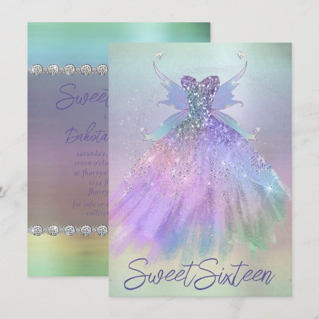 Convites Eethal Fairy Gown | Rainbow Ombre Pastel Sheen (Frente/Verso)