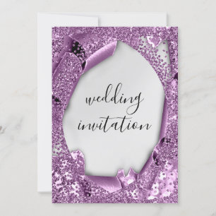 Convites Efeito 3D Casamento Cinza Roxo Violeta