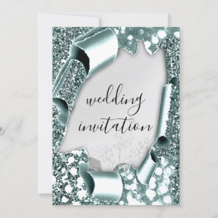 Convites Efeito 3D Casamento Florais Enfumaçado Teal