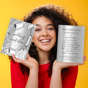 Convites Efeito 3D de Casamento Cinzas Elegantes