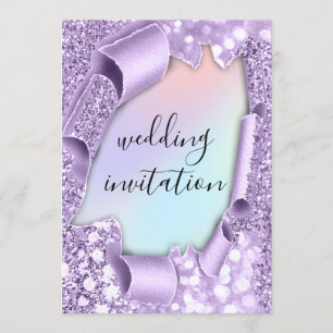 Convites Efeito 3D de Casamento - Hológrafo Violeta Elegan