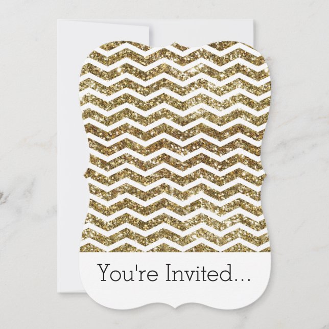 Convites Efeito de Glitter Dourado Chevron Zig-Zag (Frente)