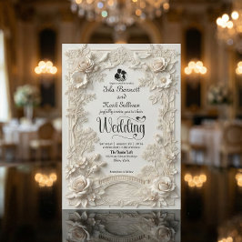 Convites Efeito de Letterpress Falso Floral Ornate Casament