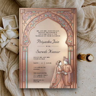 Convites Efeito de Vitral Arco Casal Indiano Casamento