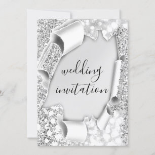 Convites Efeito do Carrinho 3D de Casamento - Glitter Silve