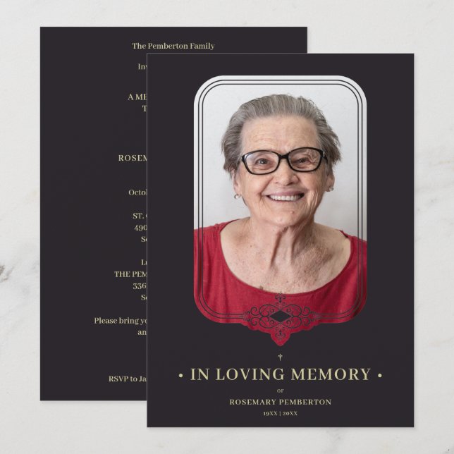 Convites Efeito do lacre do Filigre Ornamental Negro Funera (Frente/Verso)