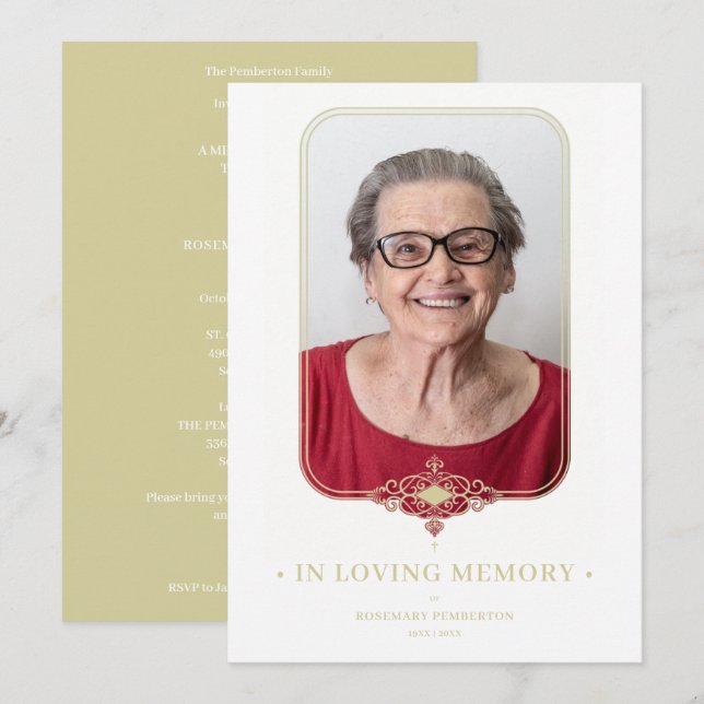 Convites Efeito do Ouro funerário Foto do Efeito Lace Ornam (Frente/Verso)