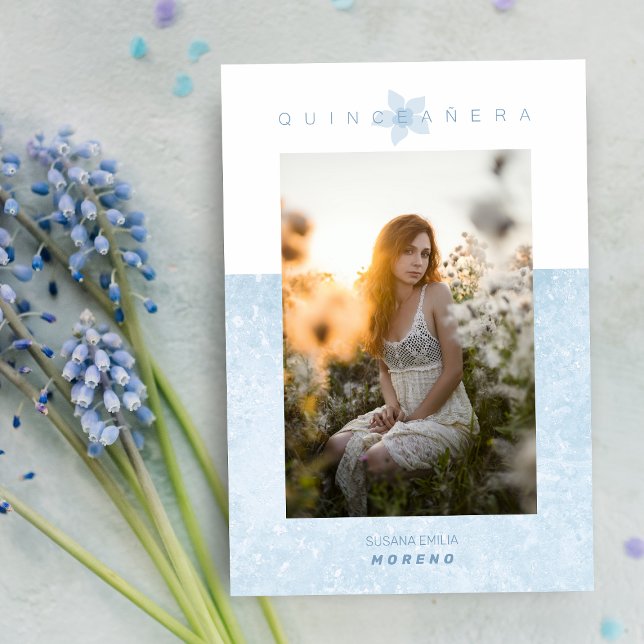 Convites Efeito Marble Azul Foto Romântica Quinceañera (Criador carregado)