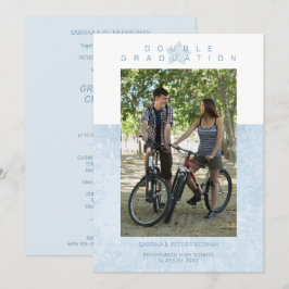 Convites Efeito Marble Azul Graduação de Gêmeas de Fotos Ro