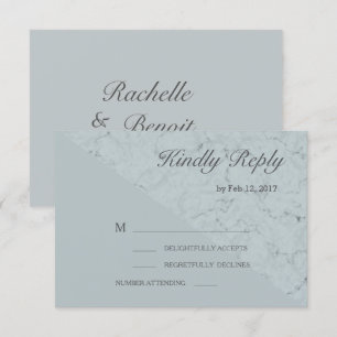 Convites Efeito mármore azul cinza abeto moderno rsvp casam