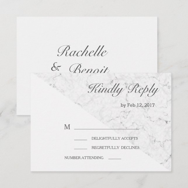 Convites Efeito mármore cinza branco moderno rsvp casamento (Frente/Verso)