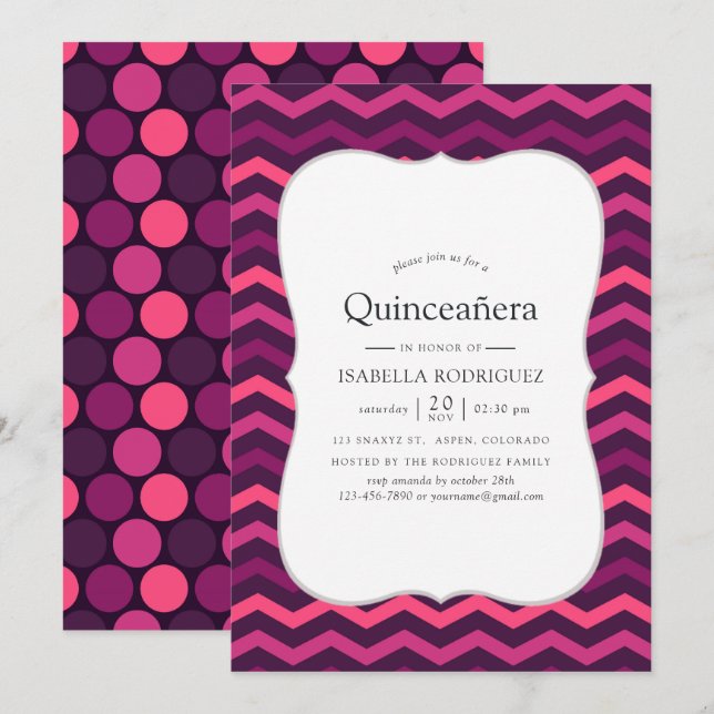 Convites Efeito néon roxo e rosa Quinceanera (Frente/Verso)