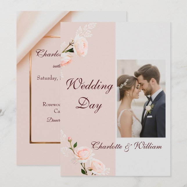 Convites Efeitos púrpura suave com flores (Frente/Verso)