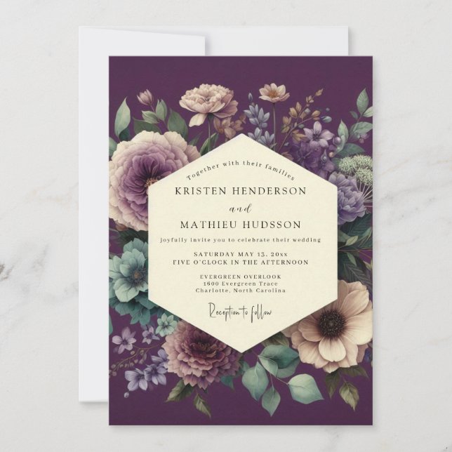 Convites Eggplant Harmonious Botanical Wedding (Frente)