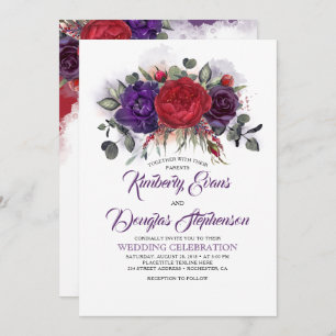 Convites EggPlant Purple e Burgundy Floral Casamento outono