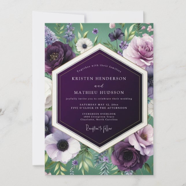 Convites Eggplant Rich Botanical Wedding (Frente)