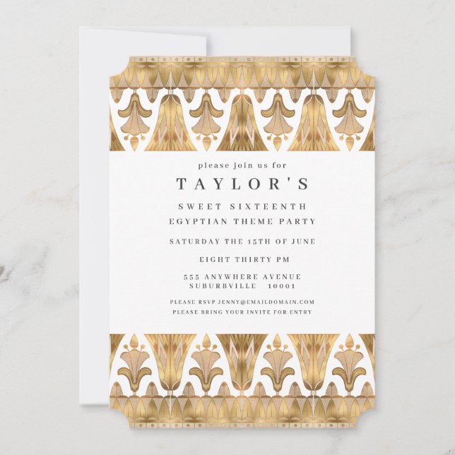 Convites Egípcio Art Deco Dourada Festa de aniversário (Frente)