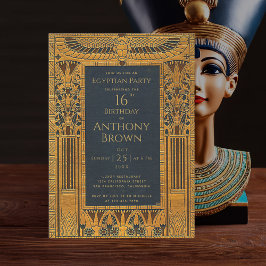 Convites Egípcio Themed Birthday Elegante Dourada Blue Vint