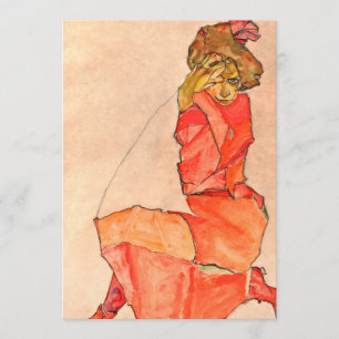 Convites Egon Schiele - fêmea de ajoelhamento no vestido d