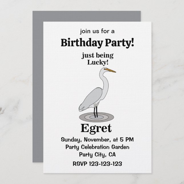 Convites Egret Lucky Bird Birthday Party (Frente/Verso)