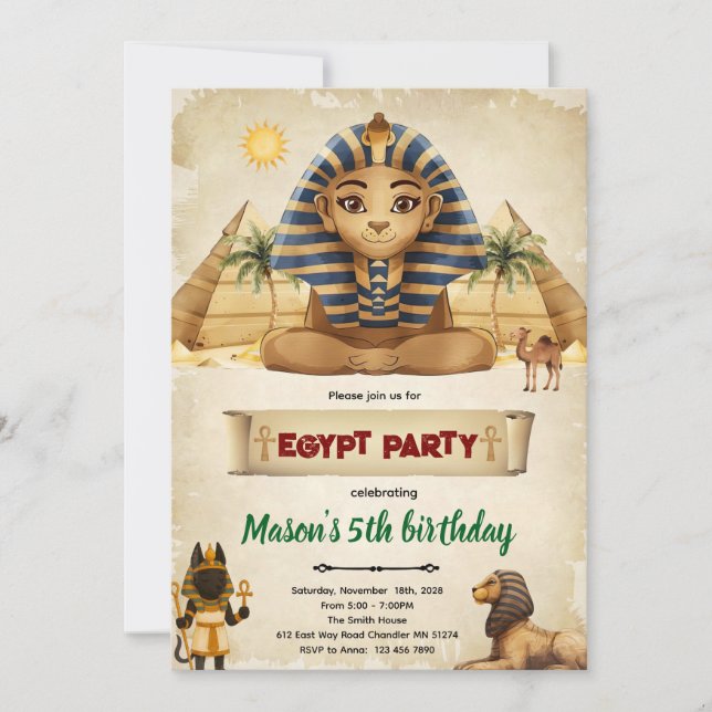 Convites Egypt theme party invitation (Frente)