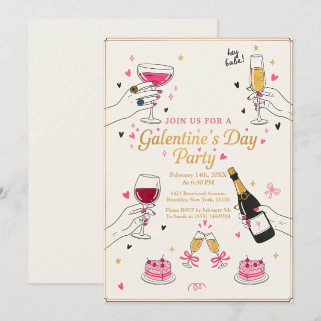 Convites Ei Bebê Galentines Festa Vinho Bolo (Frente/Verso)