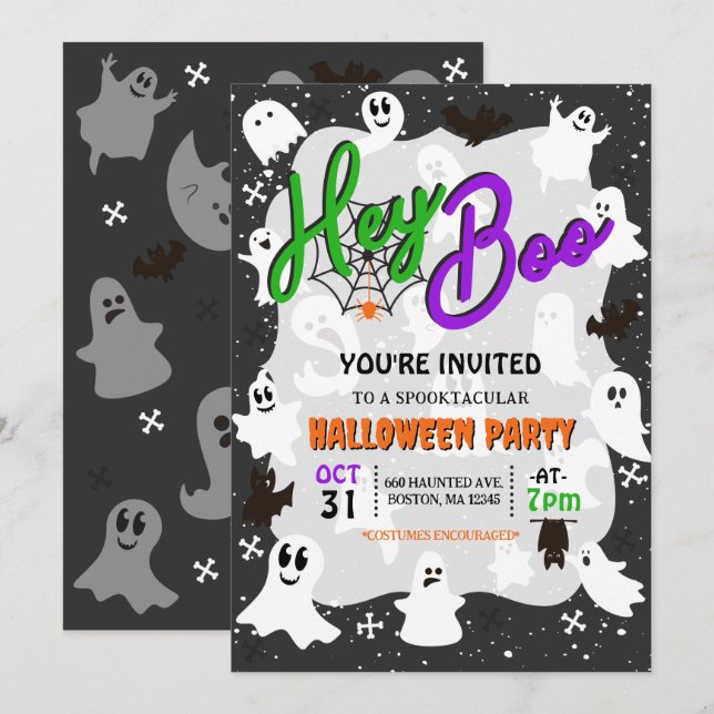 Convites Ei Boo Cute Spooky, Festa de Halloween Fantasma (Frente/Verso)